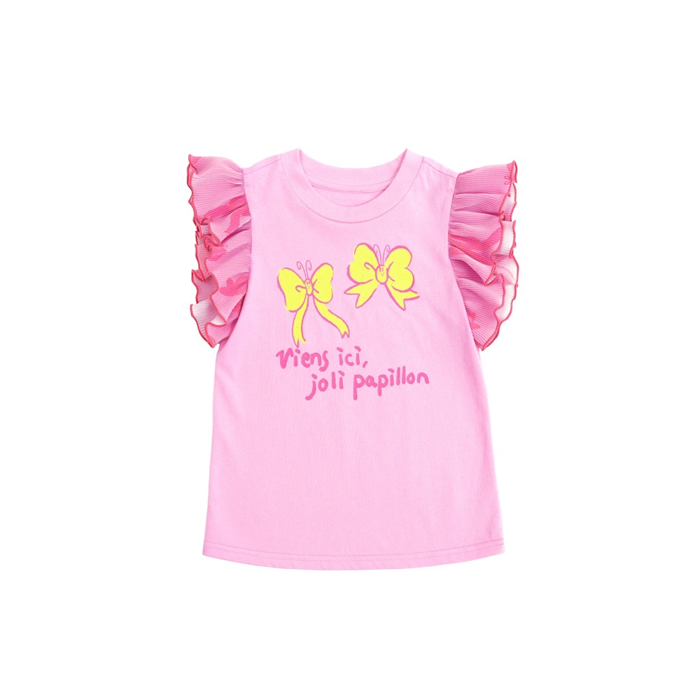 [바로배송] Ribbon butterfly frill t-shirt (PINK)