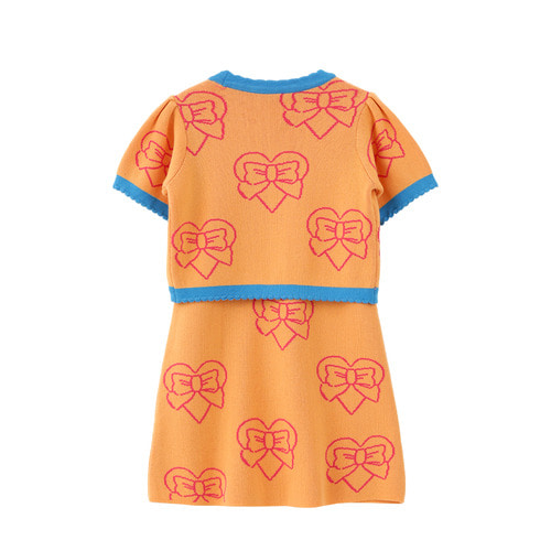 [세트제품 10%할인율 적용] Orange heart ribbon summer knitted dress + cardigan SET