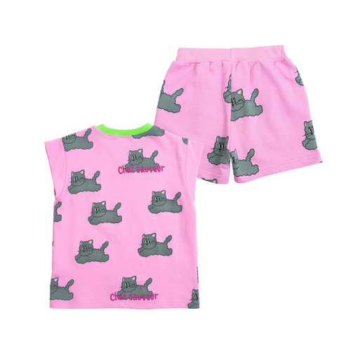 [바로배송] Cats cotton tee+shorts  SET (PINK)