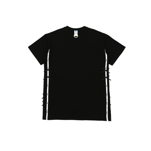 Side ribbon long t-shirt (BLACK)