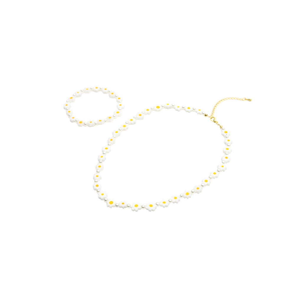Daisy beads neckless &amp; bracelet SET (WHITE)