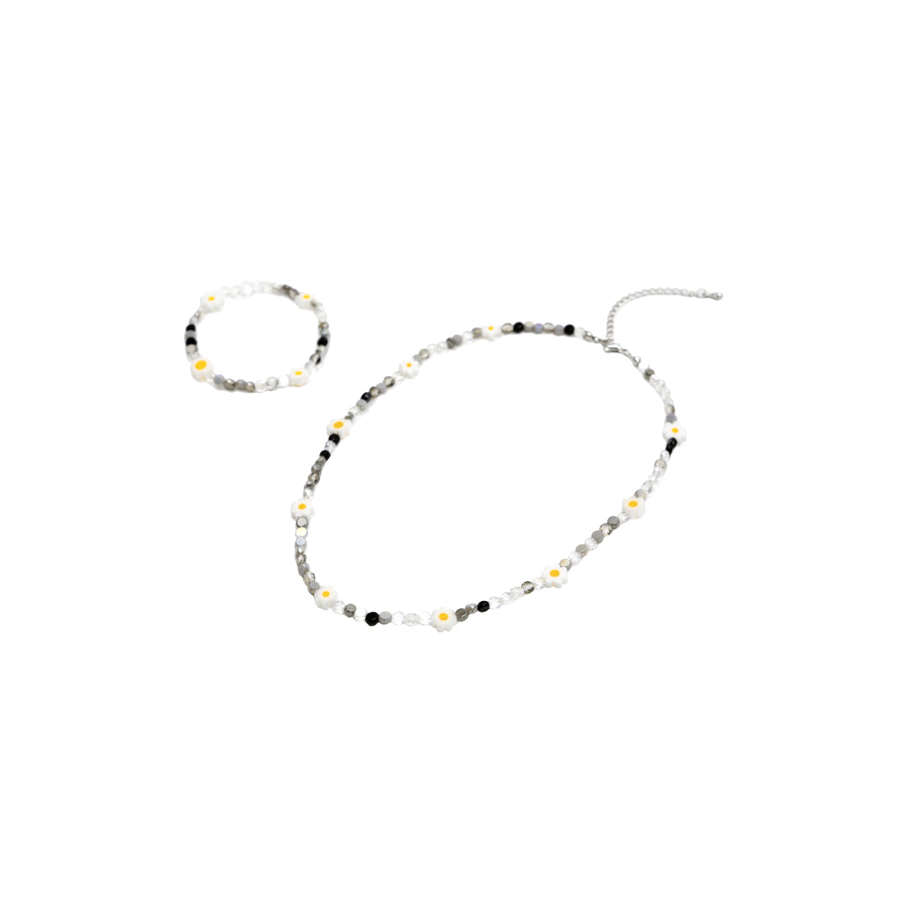 Daisy beads neckless &amp; bracelet SET (BLACK)