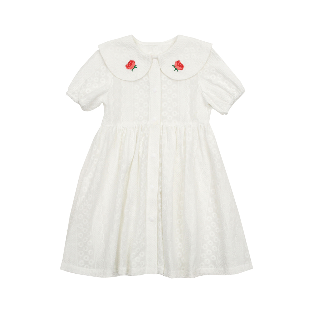 [바로배송] Cotton lace rose collar dress