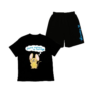 [바로배송] Cheese and mouse black t-shirt + shorts SET
