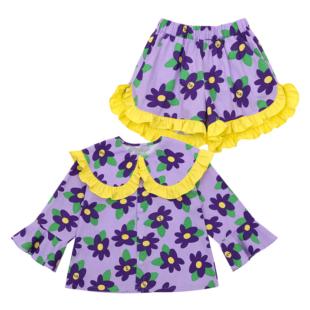 [프리오더 20% 할인율 적용 98,000→78,400] BE purple flowers jacket + shorts set