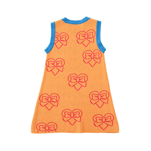 [바로배송] Orange heart ribbon summer knitted dress
