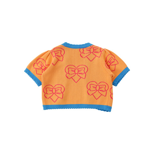 [바로배송] Orange heart ribbon summer knitted short cardigan
