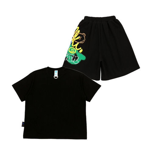 [LIMITED EDITION 20% 할인율 적용 71,000→56.800] BEJ graffiti black t-shirt + half pants set
