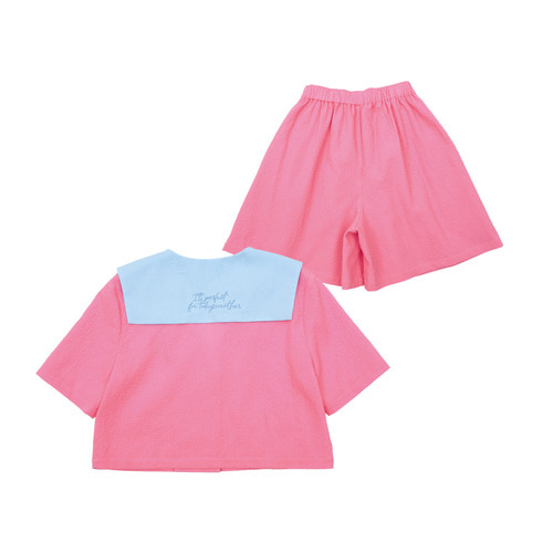 [바로배송 세트할인10%] Sailor collar mini crop shirt + shorts SET