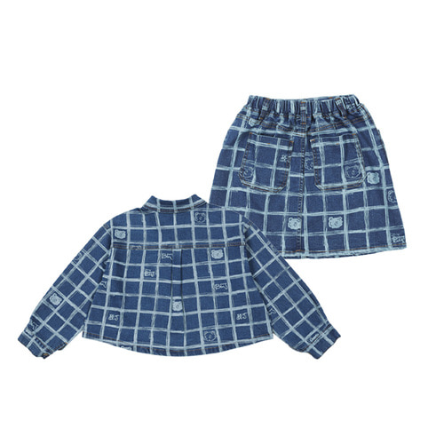 [바로배송 10% 세트 할인율 적용] Check printing washing jacket + skirt SET (BLUE)