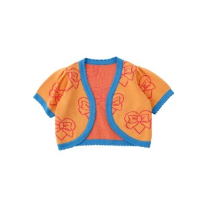 [바로배송] Orange heart ribbon summer knitted short cardigan