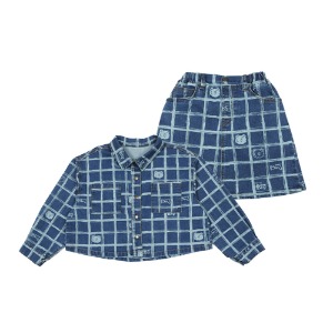 [바로배송 10% 세트 할인율 적용] Check printing washing jacket + skirt SET (BLUE)