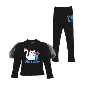 [바로배송] Rose cat puff t-shirt + leggings SET (BLACK)